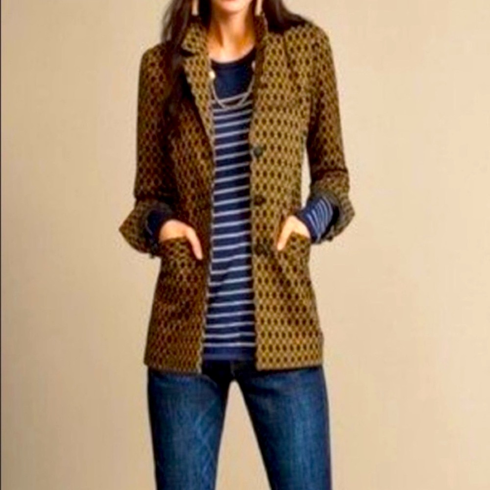 Cabi #3372 • Standout Medallion 3-Button Mustard Gold & Navy Blazer • Large